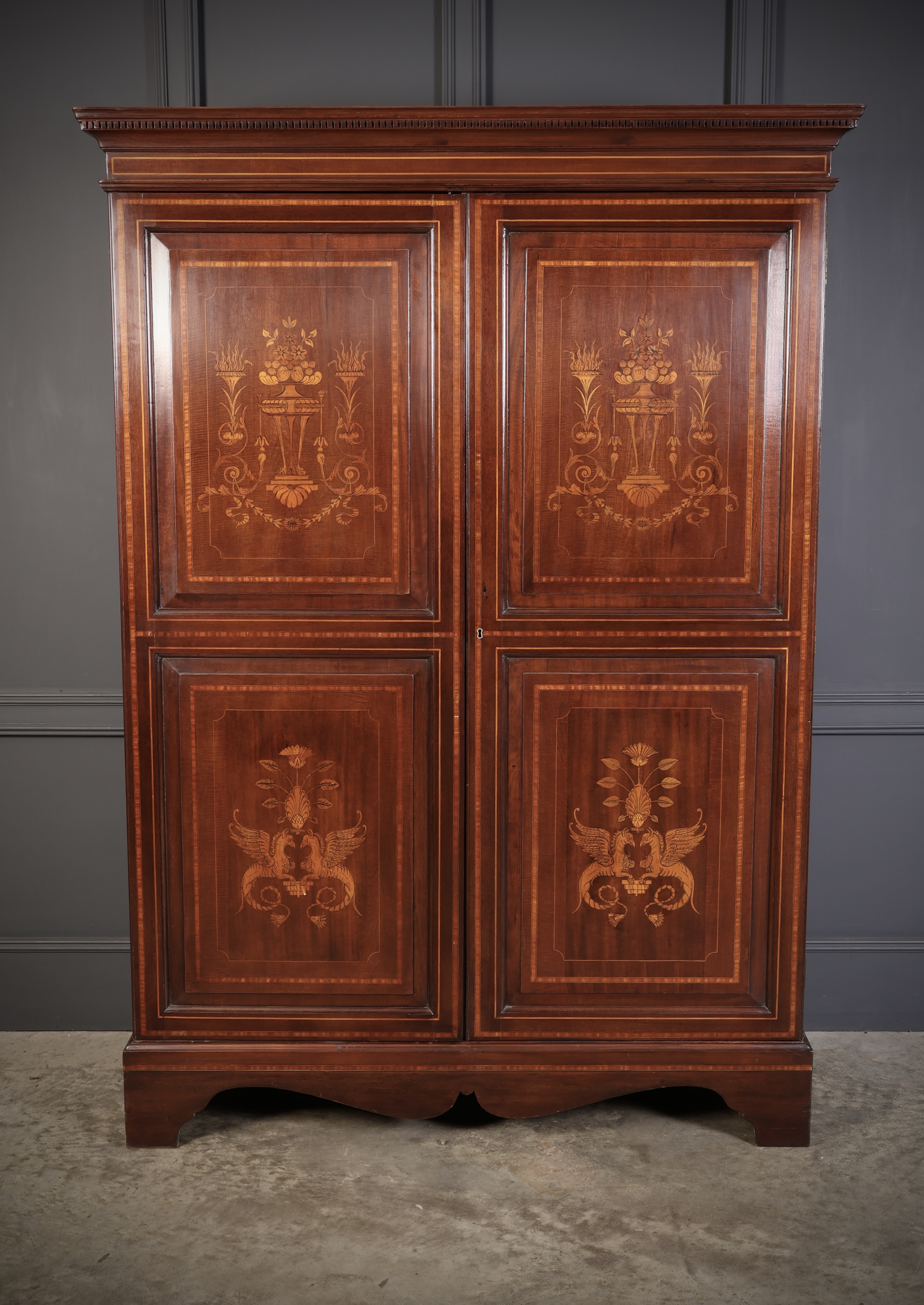 George III Marquetry Inlaid Mahogany Wardrobe antique wardrobes Antique Cupboards 5